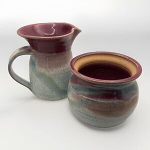 Susan Sage Vintage Art Pottery Pitcher Bowl Set Artist Signed Speckled Pottery